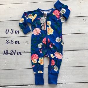 Bonds Wondersuit - royal blue floral zippy romper